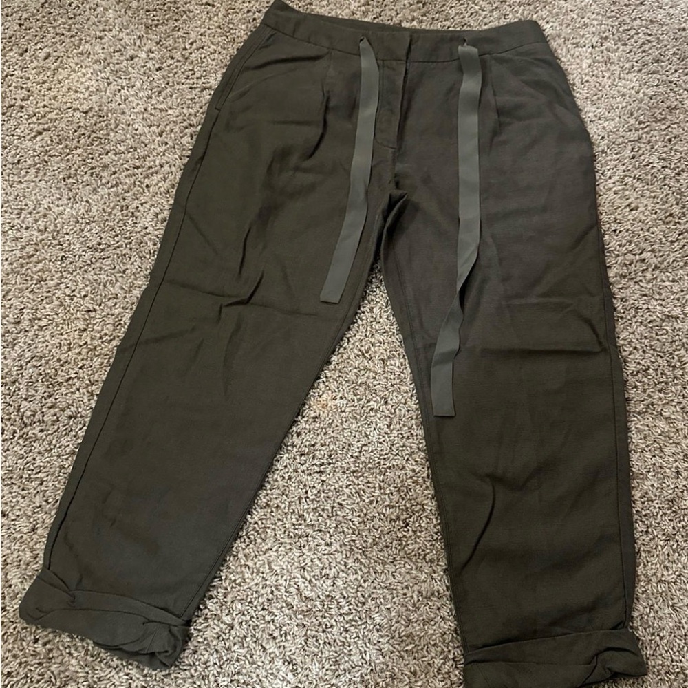 Wilfred Linen Cropped Olive Green Pants With Silk Drawstring Aritzia Allant